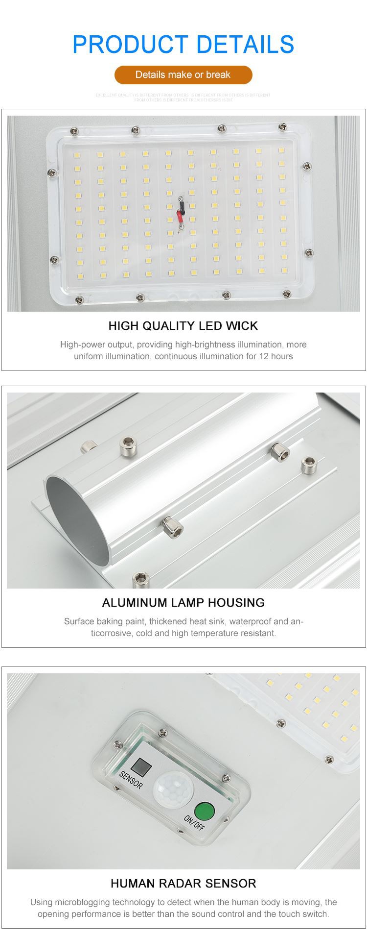 solar street light with battery and panel