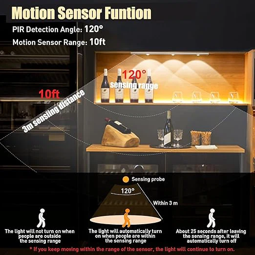 LED Motion Sensor Under Cabinet Light, 3 Hill Light Modes Stepless Dimming Under Closet Lights factory