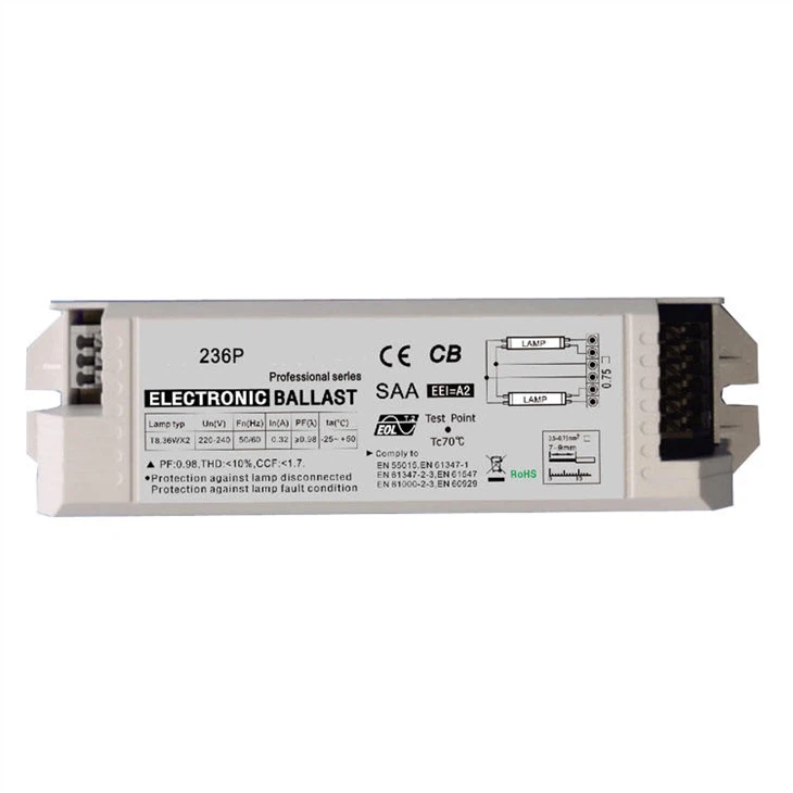 2x36W T8 Electronic Ballast: PF>0.98, Premium Quality