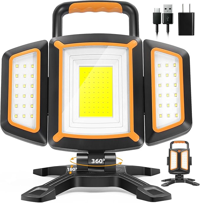 30W Rechargeable Work Light,3000 Lumens Magnetic Work Light Battery-powered, Waterproof Portable Cordless Work Site Lighting