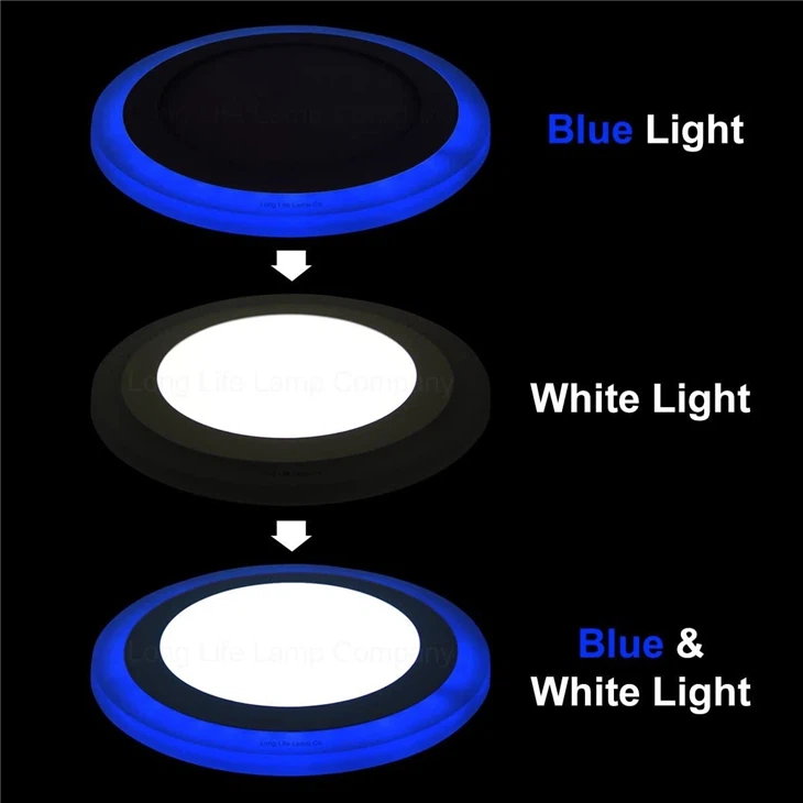 6W, 9W 3 Mode Dual Colour Round Recessed LED Ceiling Panel Cool White Blue Ring