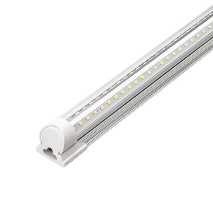 Linkable LED Tube Light — V-Shaped With Clear Cover — 8-Foot, 72W, 9000 Lumens, 5000K Daylight — T8 LED Shop Light With Plug