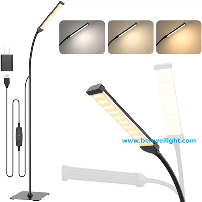 Dimmable LED Floor Lamp With 3 Colors, Flexible Gooseneck For Office & Bedroom
