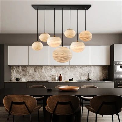 Modern Round Marble Pendant Lamp With Black Base Ceiling For Kitchen Island